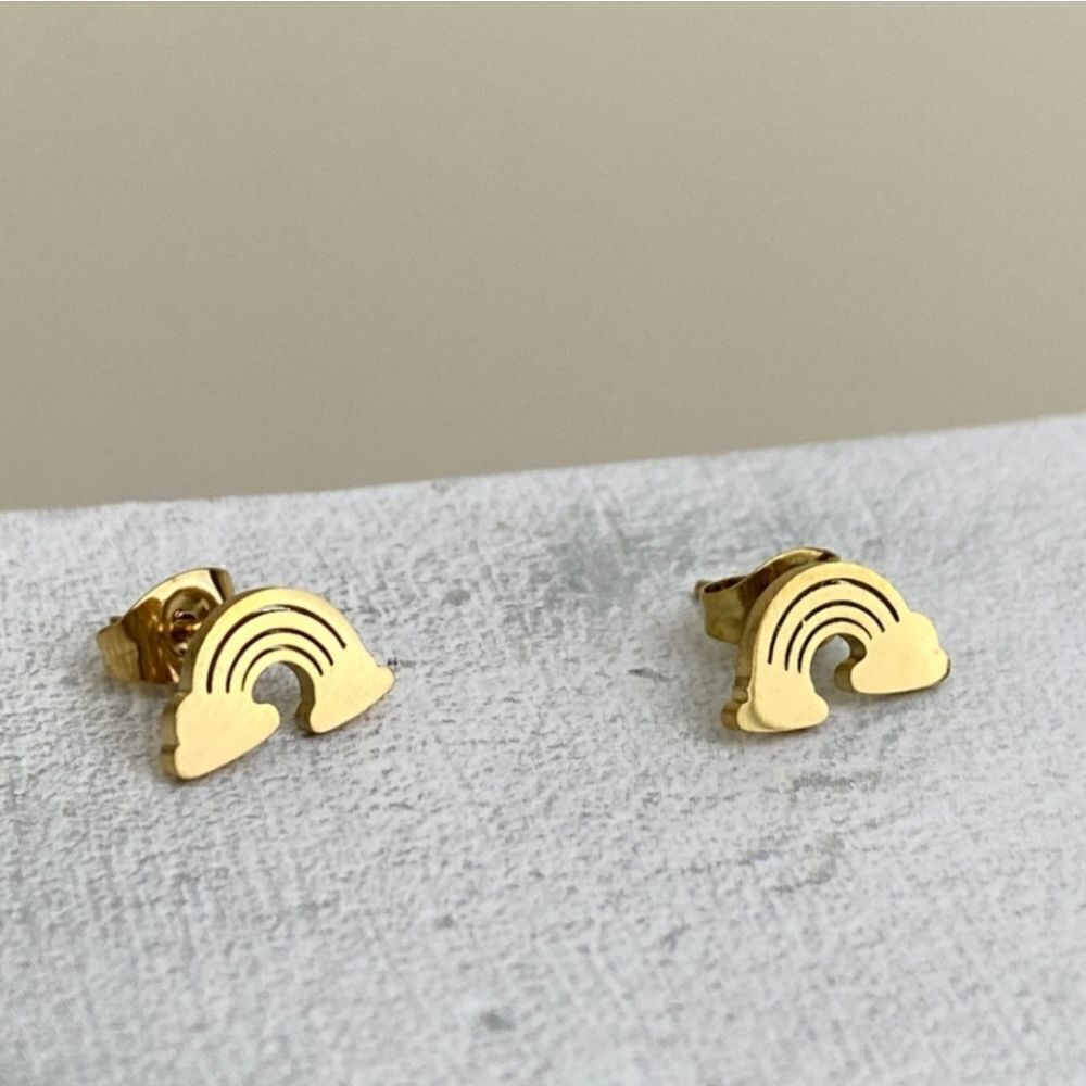 Modcloth‎ Dainty Gold Rainbow Arch Stud Earrings 316L Stainless Steel Pride LGBT
